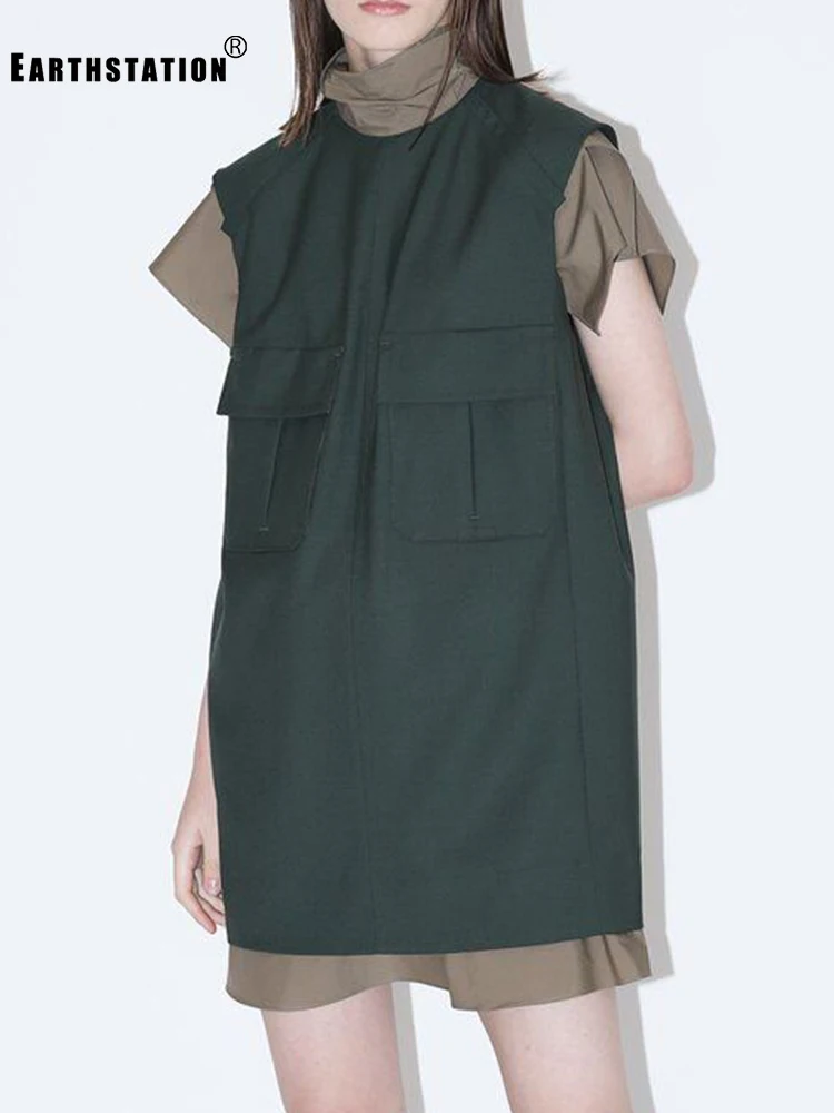 Женское платье с карманами свободное прямое имитацией двух частей популярного