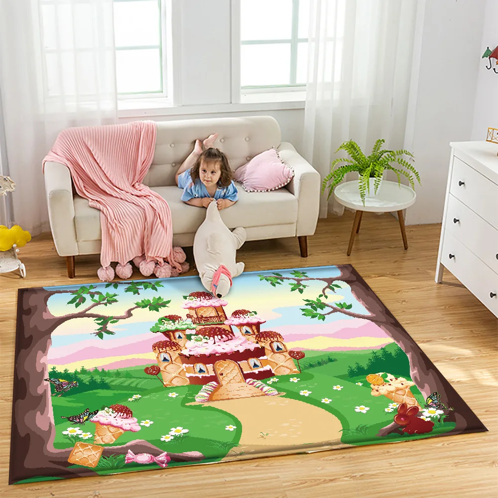 

Educational Carpet Castle Rainbow Dessert Dropshipping Alfombra Infantil Bedroom Decoration Non Slip Children Flannel Rugs