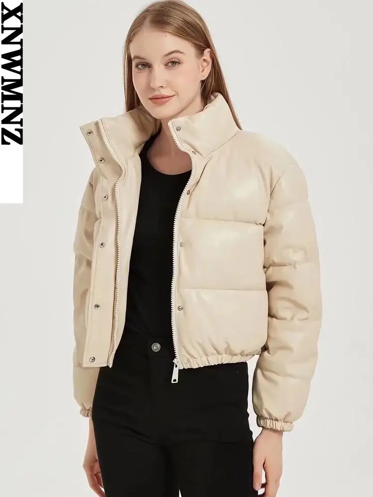 XNWMNZ women's faux leather jacket coat female high neck long sleeves Casual warm winter jackets for women 2021 winter clothes