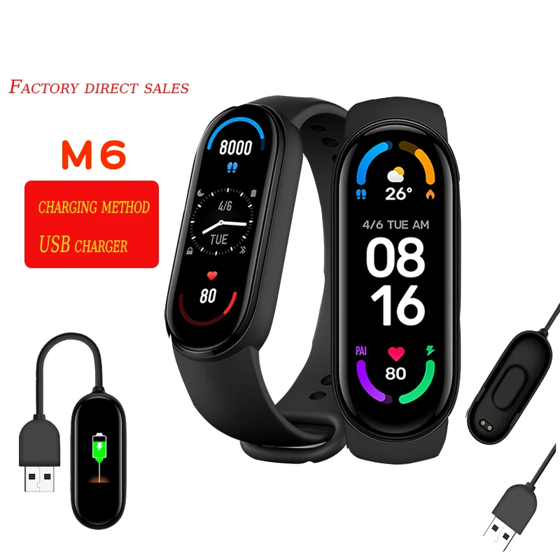 

Waterproof 1.56"AMOLED Screen Smart Bracelet Bluetooth 5 for Mi Band 6 Heart Rate Fitness Traker universal Version