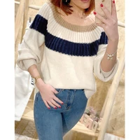 2021 women sweaters autumn winter tops pullover o neck long sleeve stripe knitted soft warm korea style patchwork coat outwear
