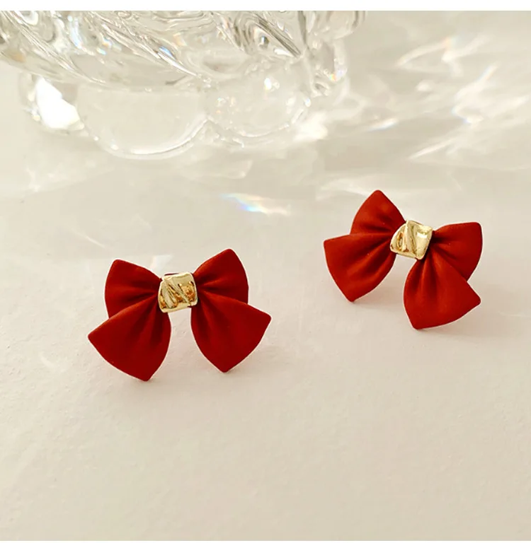 Модные черные и красные серьги-гвоздики с бантом для женщин девушек простые
