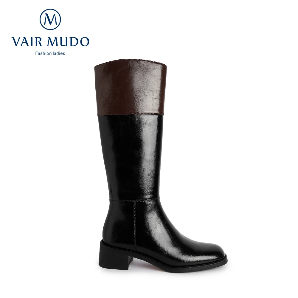 

VAIR MUDO Motorcycle Boots High Heels Women Thick Bottom Genuine Leather Concise White Black Round Toe Boots Shoe WM-X394-C
