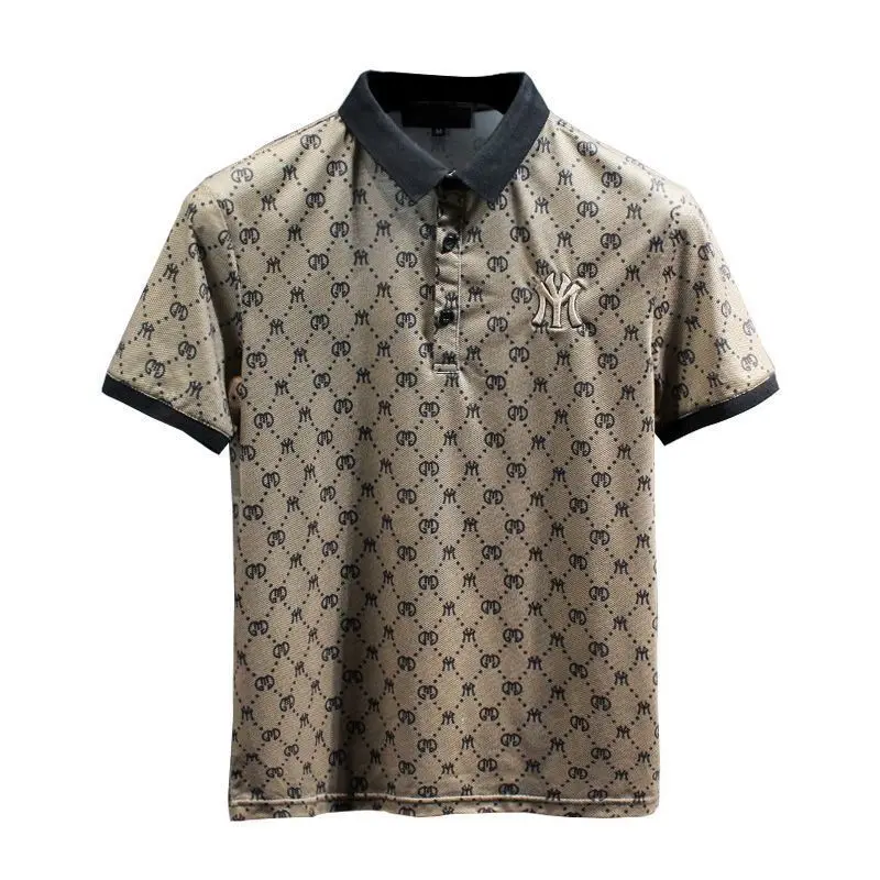 

2021 summer new polo shirt men's slim print casual cool personality embroidery youth Lapel half sleeve shirt [end of March 31]