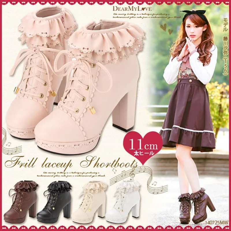 

Winter kawaii girl sweet lolita shoes vintage round head plus cashmere keep warm women shoes cute bowknot kawaii snow boots loli