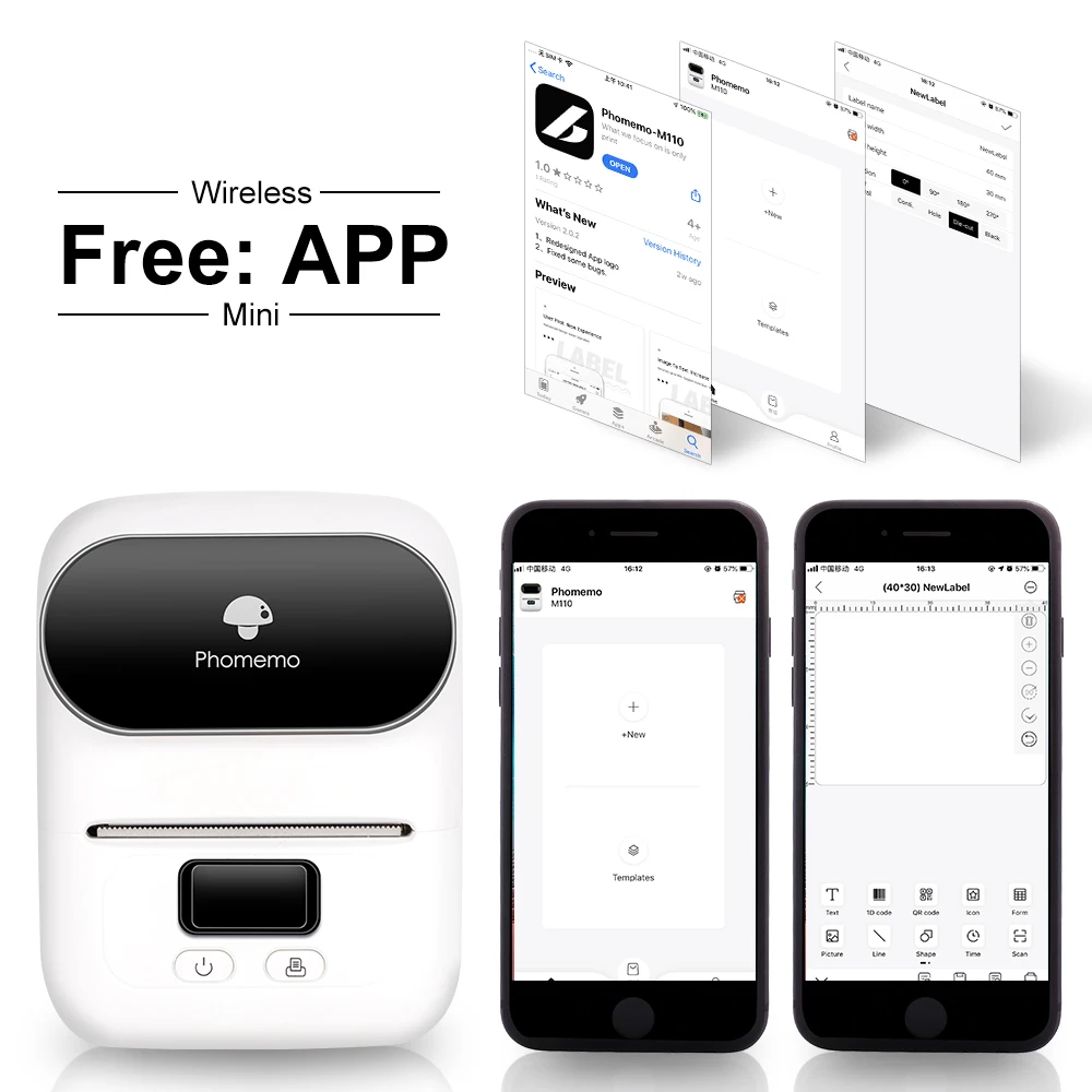 Портативный термопринтер для этикеток Phomemo M110 мини Bluetooth совместимый портативный