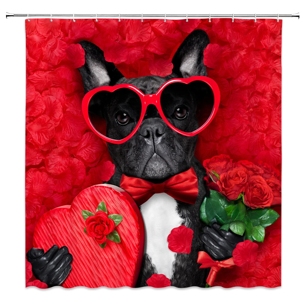 

Funny Shower Curtains Bath Valentine's Day Home Decor Waterproof Cat Dog 3d Bathroom Curtain Or Mat