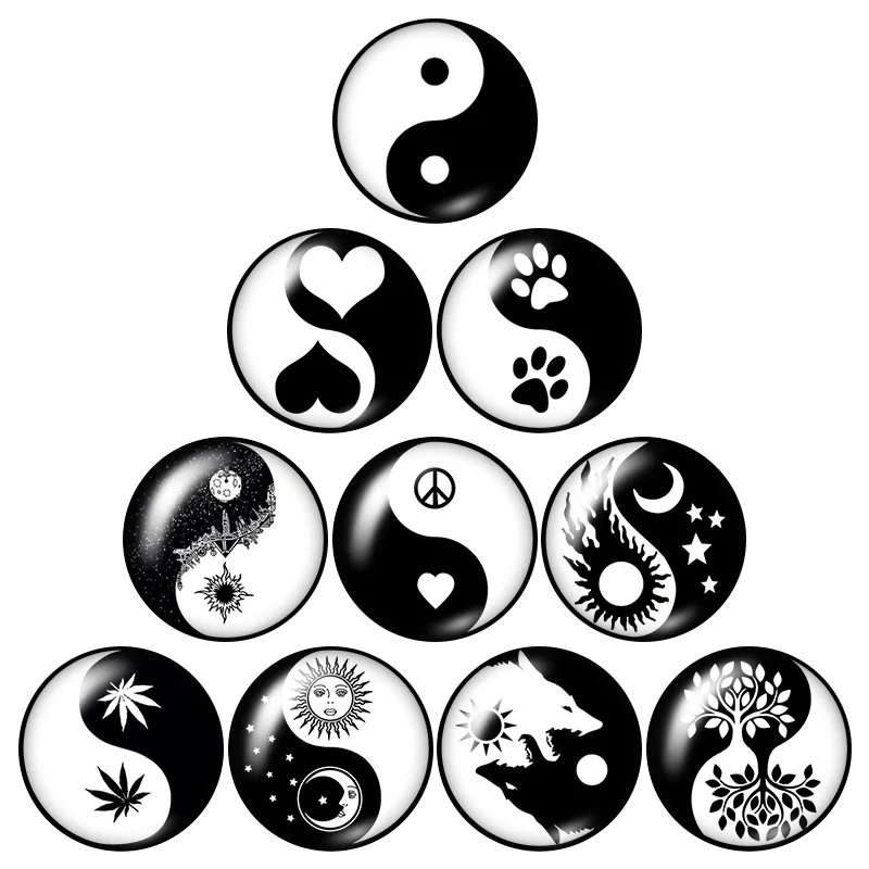 Черные рисунки taijibagua 10 шт. Смешанные Круглые Стеклянные Кабошоны 12 мм/16 мм/18 мм/25