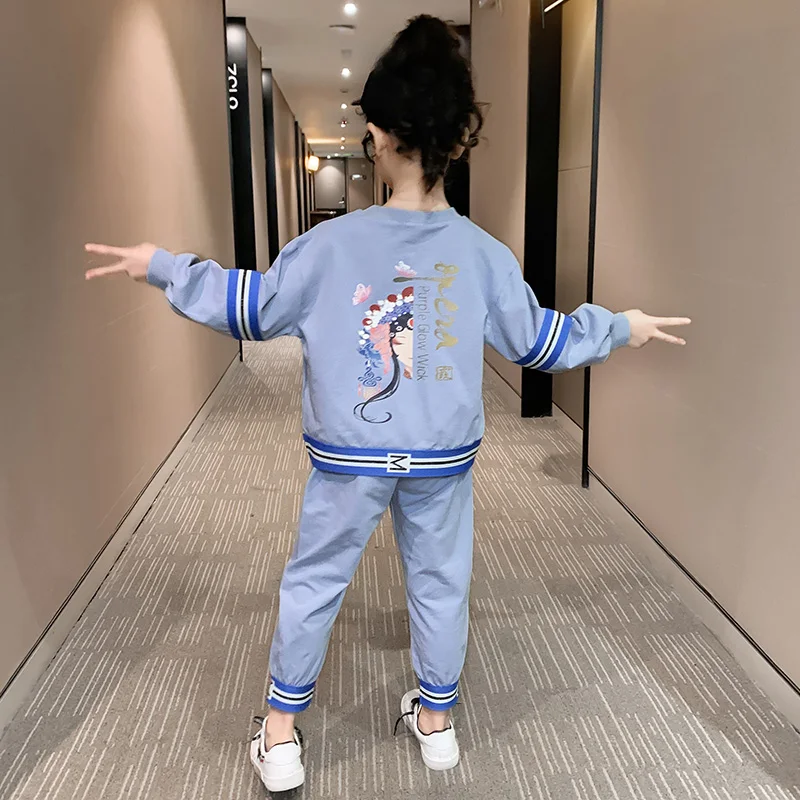 2021 Popular Girls Two-piece suit Cartoon Sweater Children Girl Clothes Front pocket Sweatshirt Sweatpants Kid Cotton Sportswear | Детская