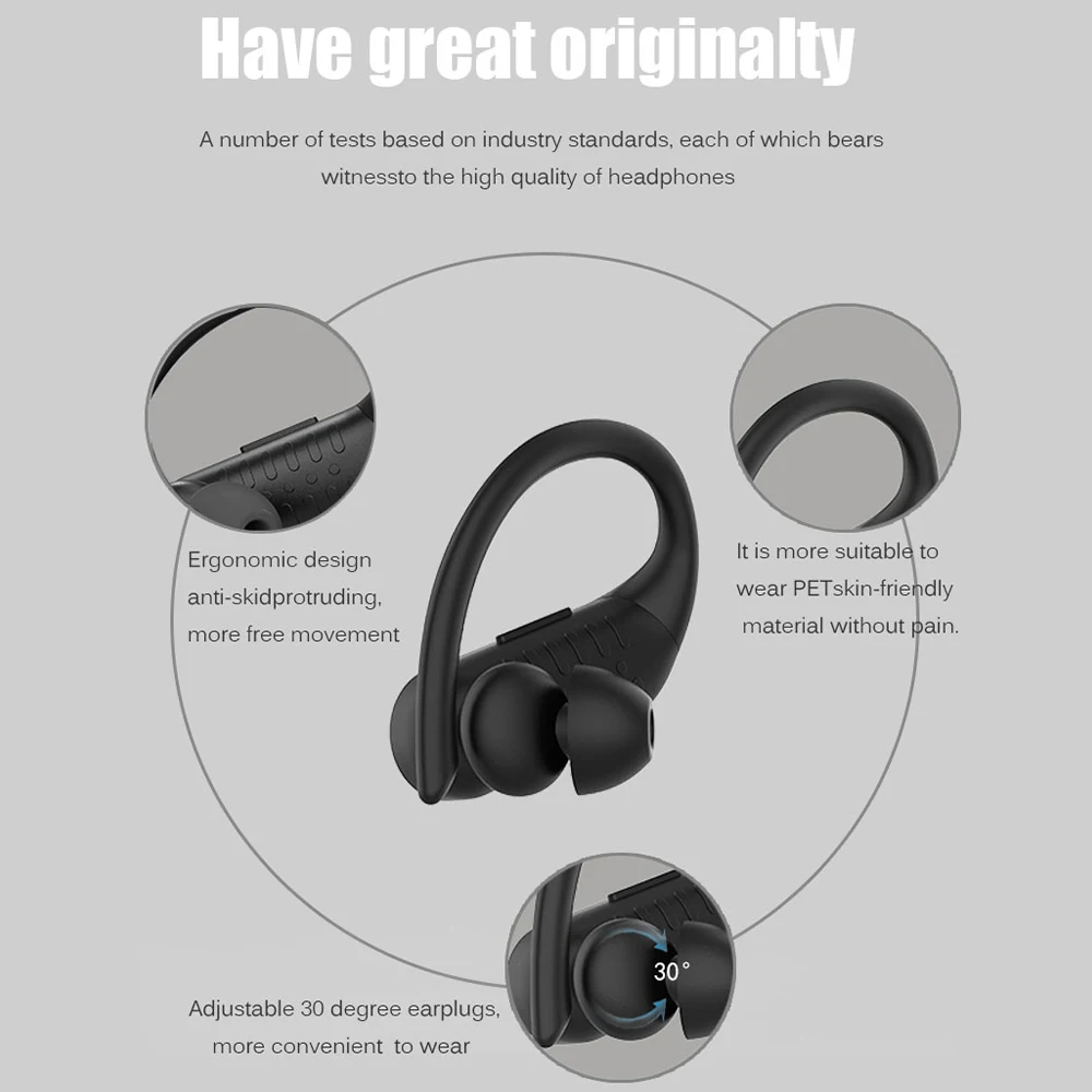 

Bluetooth headset 5.0 sports, noise reduction, waterproof, wireless headset, ergonomic design, compact and portable