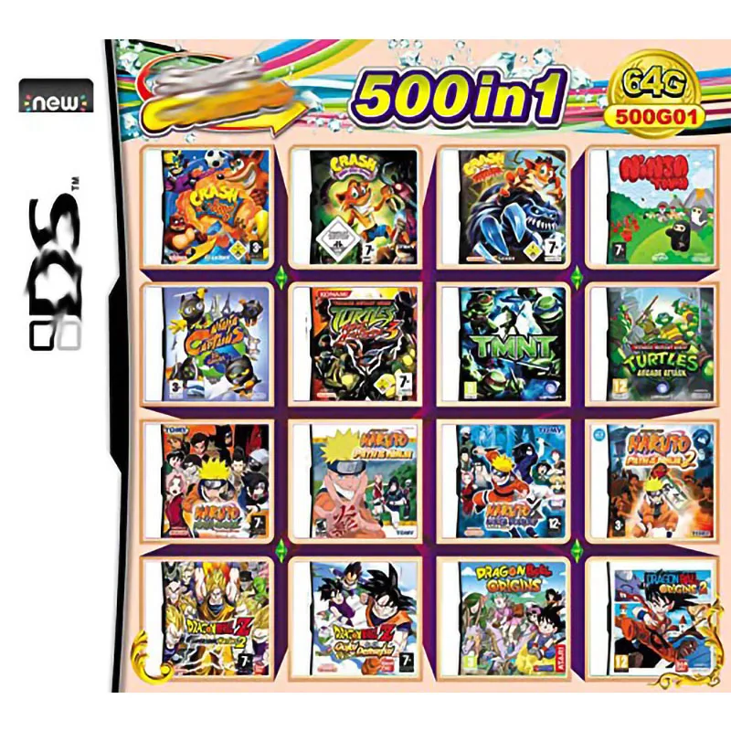 500 в 1 игровой картридж DS 2DS NDSL NDSi LL/XL Новинка 3DS пакет карты сборники ГБ 64 карта