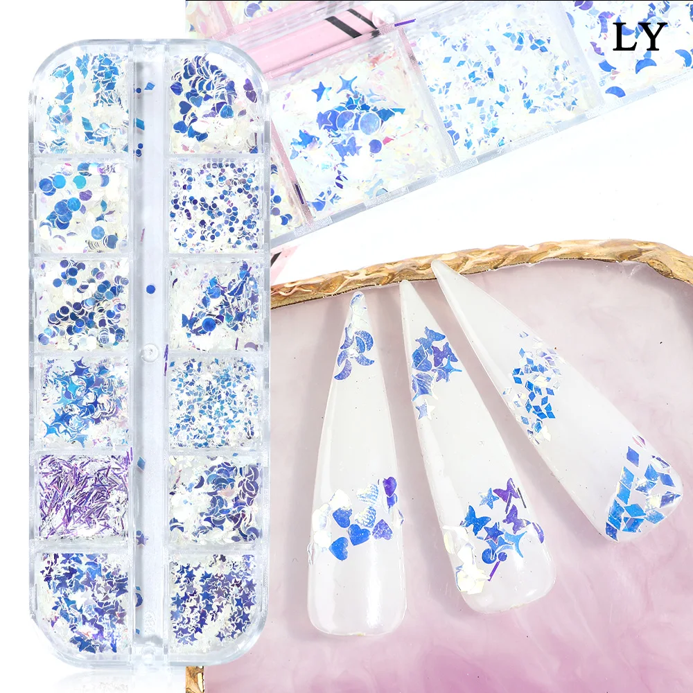 Зеркальный серебряный блеск для ногтей блестки бабочка Звезда 3D дизайн