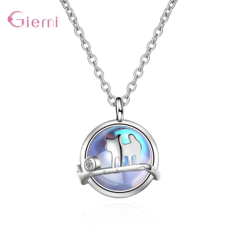 

Новая мода 925 стерлингового серебра звено цепи ожерелья для женщин милый кот лунный камень кулон ожерелье ювелирные изделия подарки