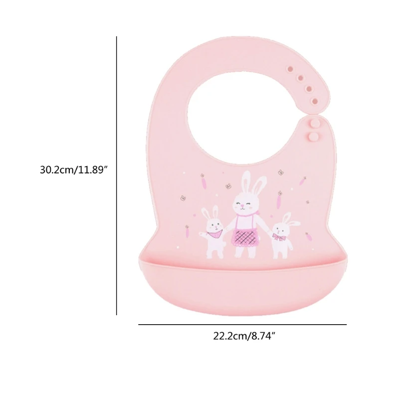 

Baby Cartoon Rabbit Bibs Waterproof Food Grade Silicone Feeding Food CatcherNewborn Infant Adjustable Apron with Pocket