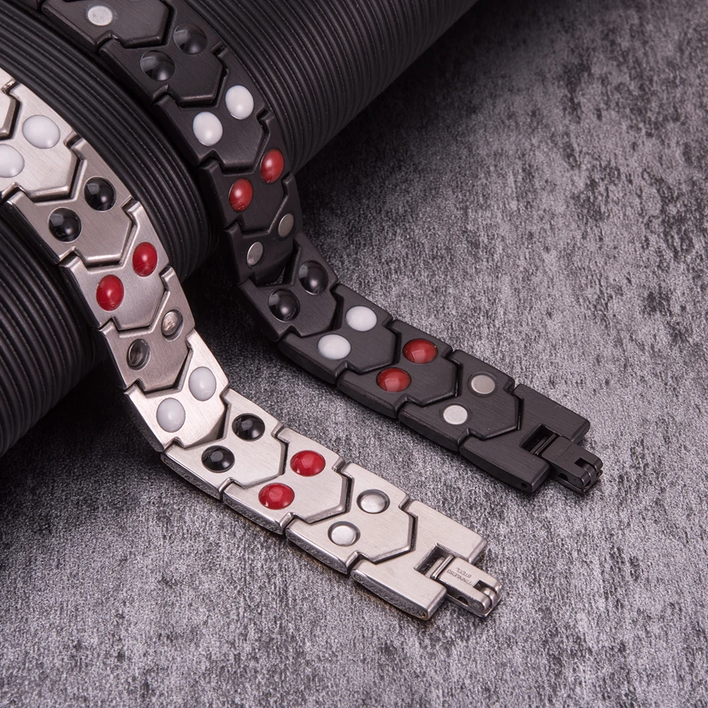 Магнитный браслет для мужчин черный из нержавеющей стали широкая цепочка