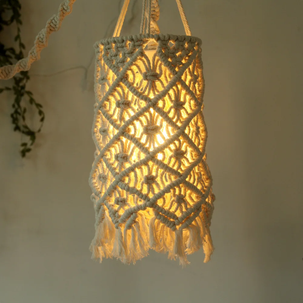 

New Boho hand woven lampshade INS Creative home furnishing cotton rope woven lampshade Simple home soft decoration lampshade