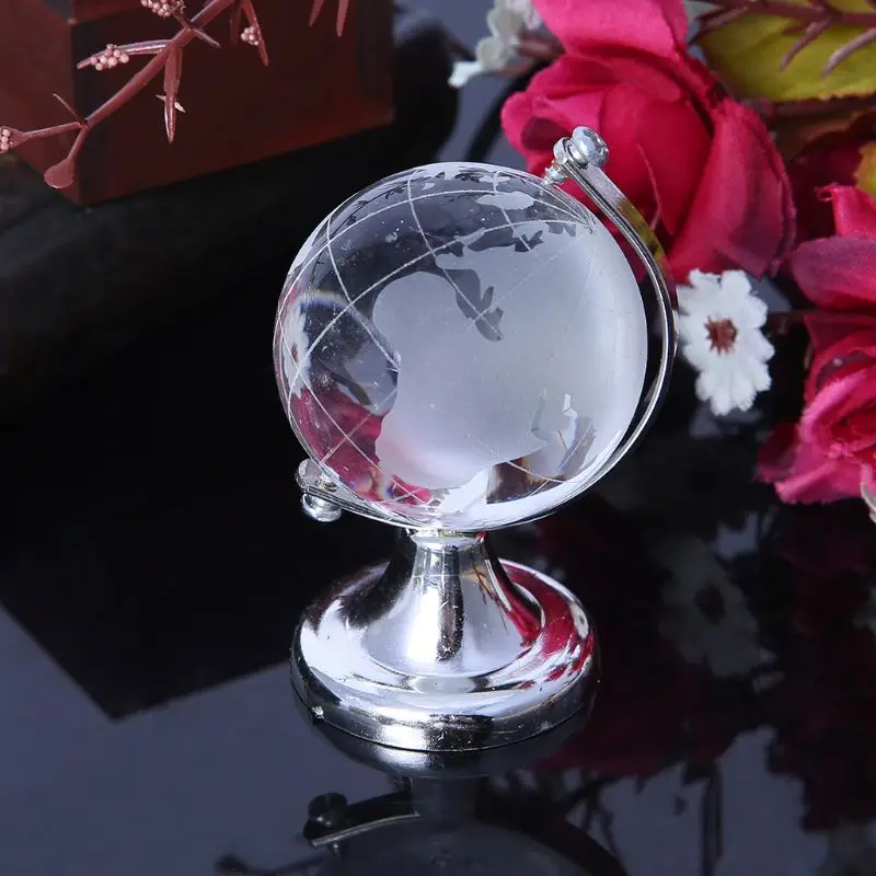 

Mini Round Earth Globe World Map Crystal Glass Clear Stand Desk Decoration Gifts