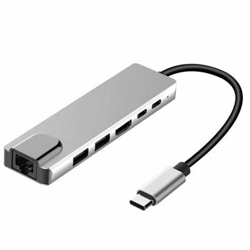 

Адаптер с портом Type-C на RJ45 Lan Ethernet 4K HDMI совместимый с USB 3,0 C для Samsung S20 Dex Xiaomi 10 T