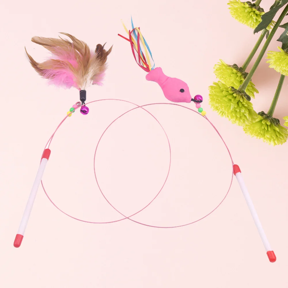 

2PC Pet Wire Funny Cat Sticks Feather Fish Design Poles Teaser Cats Interactive Fishing Toys with Bells
