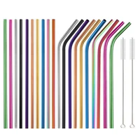 magixun 20pcs dropshipping 10 colors reusable metal drinking straws 304 stainless steel straws with brush set straight bent bar