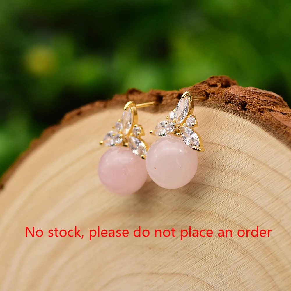 GLSEEVO натуральный круглый розовый кристаллический камень серьги с подвеской в