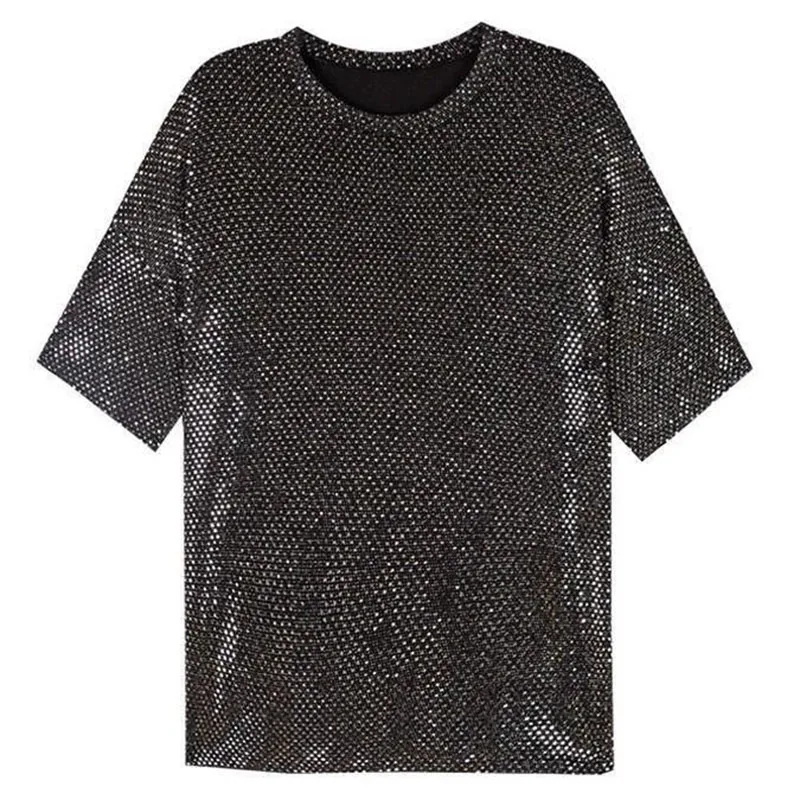 

Luren Oversized T Shirt Women's Sexy Shiny T-shirt Retro Summer Loose Short Sleeve Top Club Hip Hop Bright Tshirts Street Wear