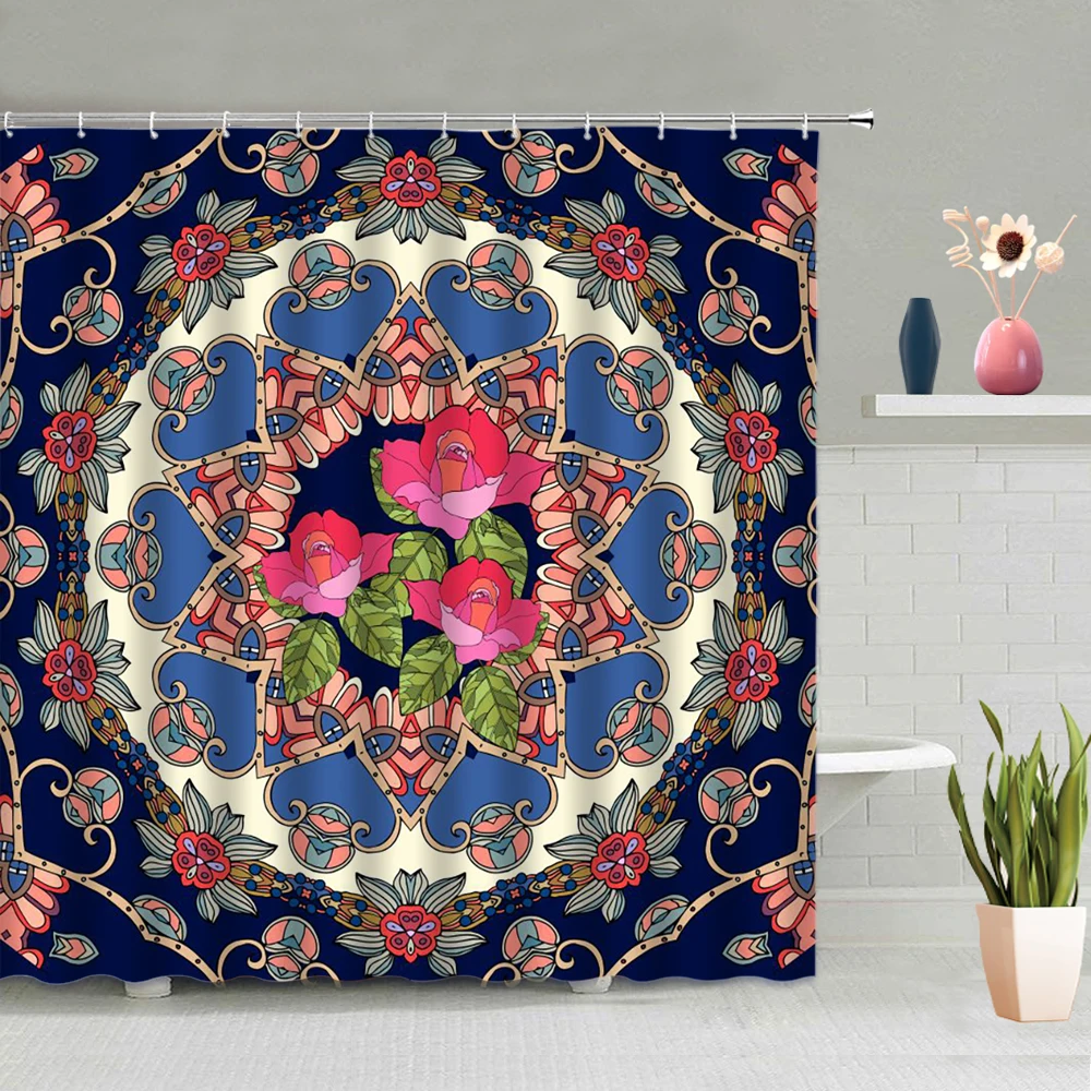 Богемная занавеска для душа с мандалой индийский этнический стиль цветы