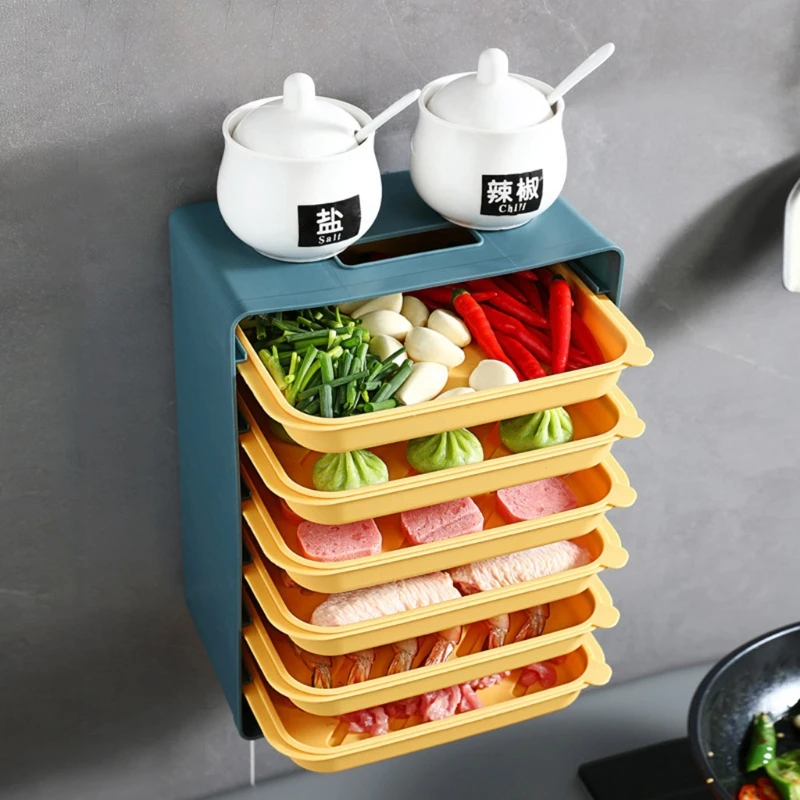 

Wall-Mounted Desktop Kitchen Preparation Plates Multi-Layer Trays Side Dish Punch-Free Household Vegetable Storage Rack Hot H051