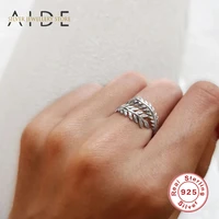 aide trendy leaves open ring exquisite ins glossy leaf flower adjustable finger rings for women silver 925 jewelry gift anillos