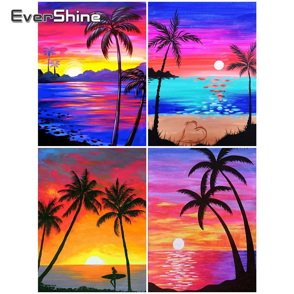

Алмазная вышивка EverShine, закат, квадратная вышивка крестом, Морской берег, картина для стразы, Декор для дома, бриллиантовая мозаика пейзаж