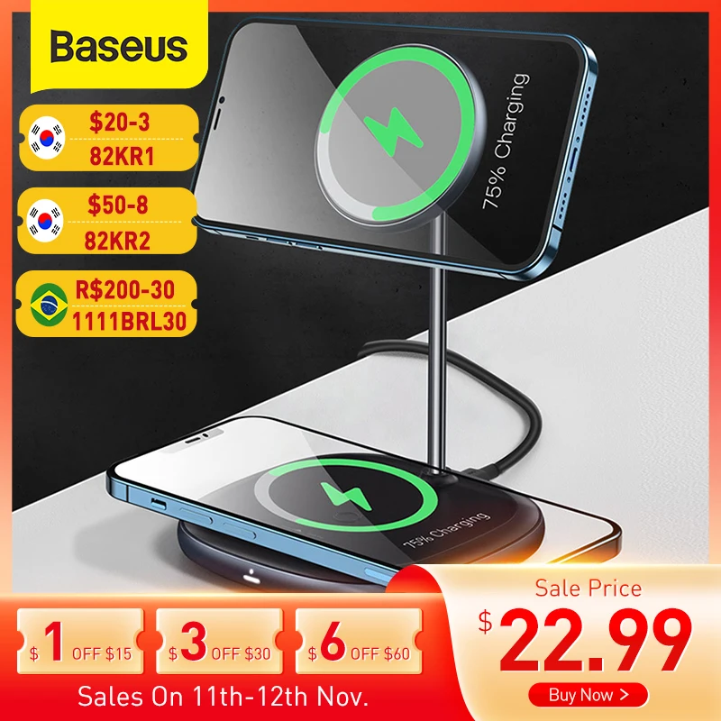 

Baseus магнитное Беспроводное зарядное устройство для iPhone 12 Pro Max настольная подставка для телефона беспроводное зарядное устройство для Airpods ...