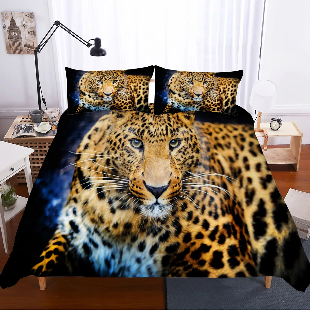

Hot style 3D digital leopard printing 100% Polyester bedding set 1 duvet cover + 1/2 pillowcases bed in a bag (no sheet).