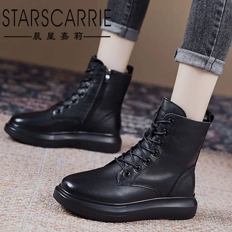 

Женские кожаные ботинки для верховой езды, черные ботинки на толстой подошве в британском стиле, Осень-зима 2021, тонкие и увеличивающие строй...