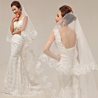 white cathedral wedding veils short one layer classic bridal veil appliques lace edge no comb wedding accessories