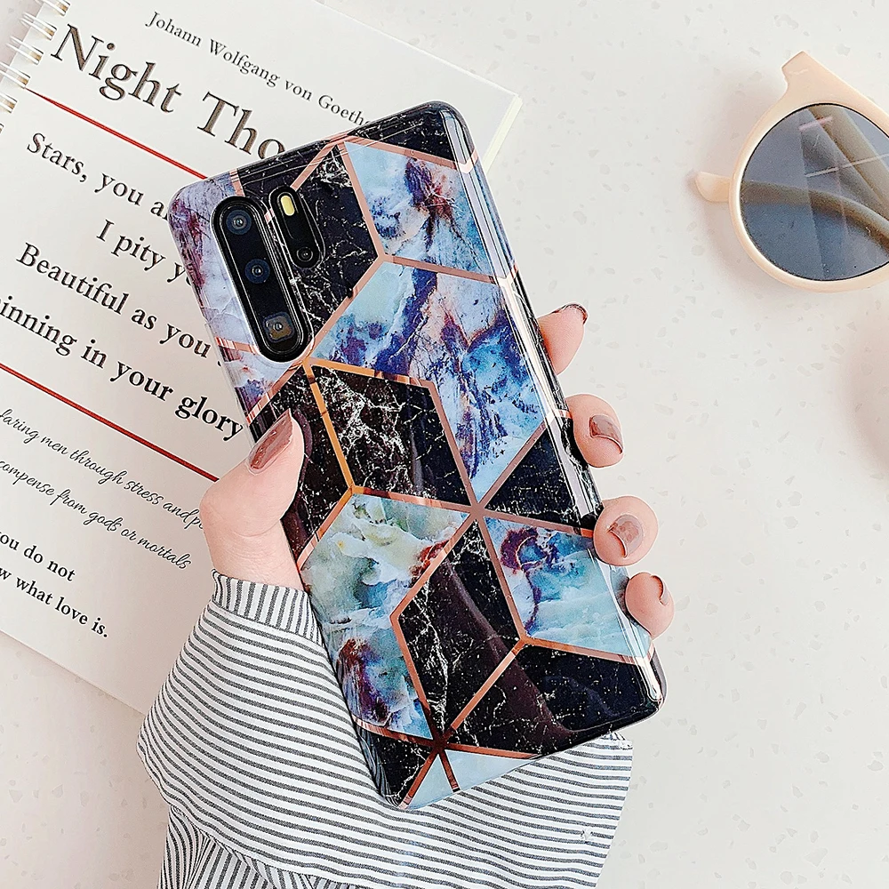 

Plating Geometric Marble Phone Case For Samsung Galaxy S21 S20 FE A50 A51 A52 S10 S8 S9 Plus Note 20 Soft IMD Back Cover