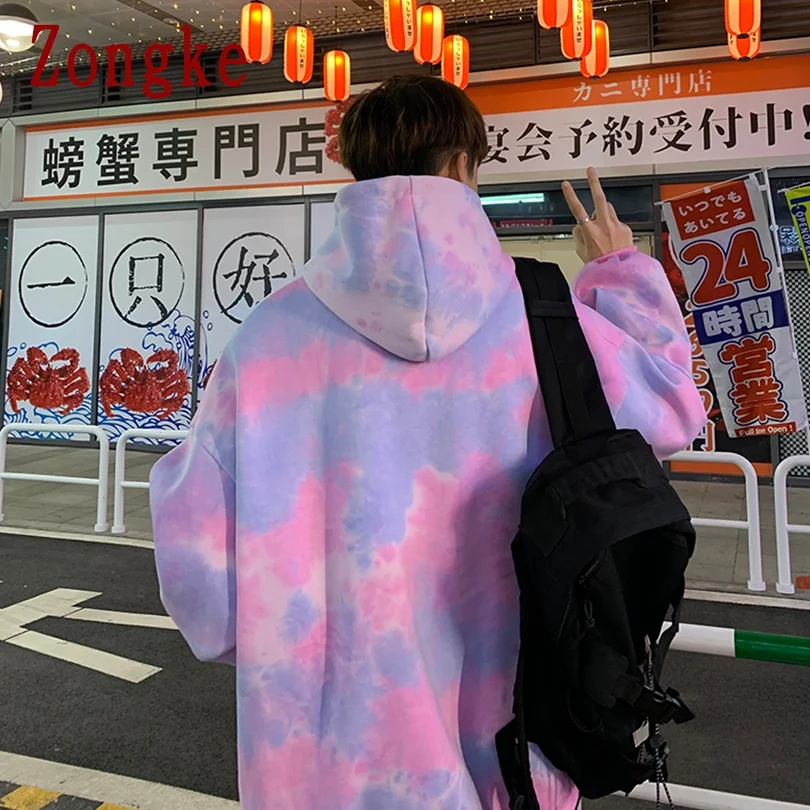 

Zongke Tie Dye Hoodie Men Clothing Harajuku Streetwear Sweatshirts For Men Pullover Tops 2XL 2021 New Arrivals