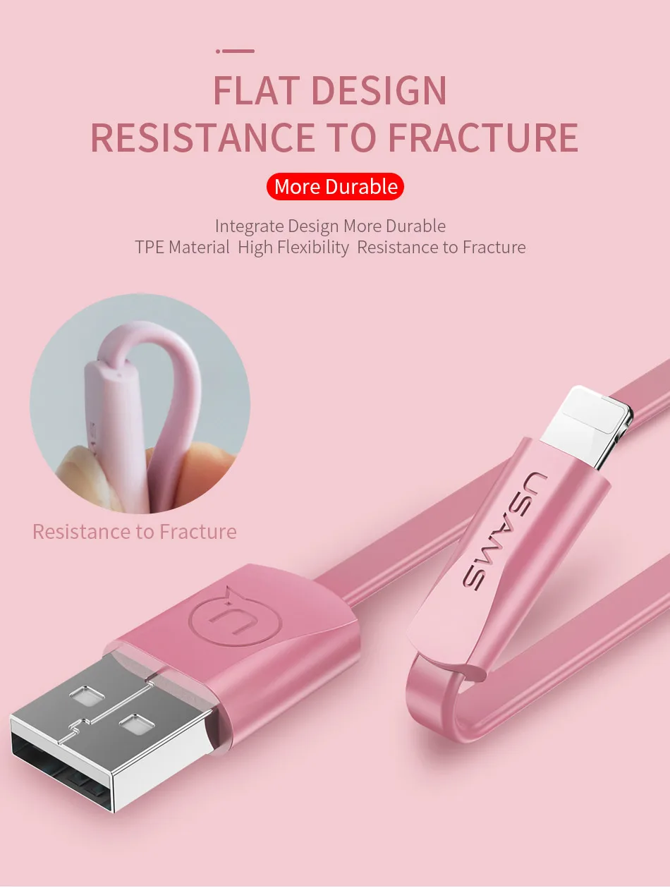 USAMS USB кабель для телефона для iPhone XR XS кабель для iPad iPhone 6 7 8 plus Синхронизация данных USB 2A зарядный кабель для iOS 12 11 Apple