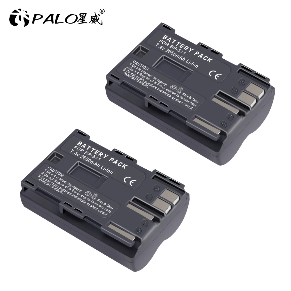 2PCS PALO 2650 мА/ч, 7,4 V BP-511 BP-511A BP 511A для Камера Батарея BP511 BP 511 для цифровой однообъективной зеркальной камеры Canon EOS 40D 300D 5D 20D 30D 50D 10D G6 L10 - Цвет: 2PCS