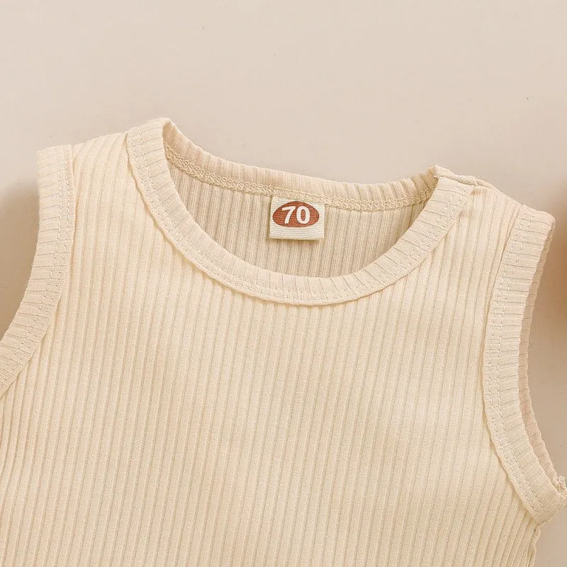 

Summer Baby Boy Girl Set Casual Sleeveless Tops Short Pants Solid Color Print Vest Outfits Two-Piece Clothing Suit