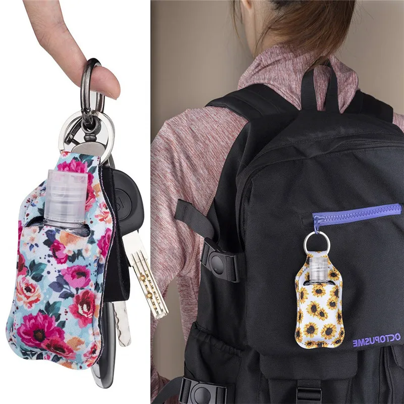 

Mini Hand Sanitizer Keychain Holder Travel Portable Bottle Refillable Containers Flip Cap 30ml Neoprene Reusable Bottles