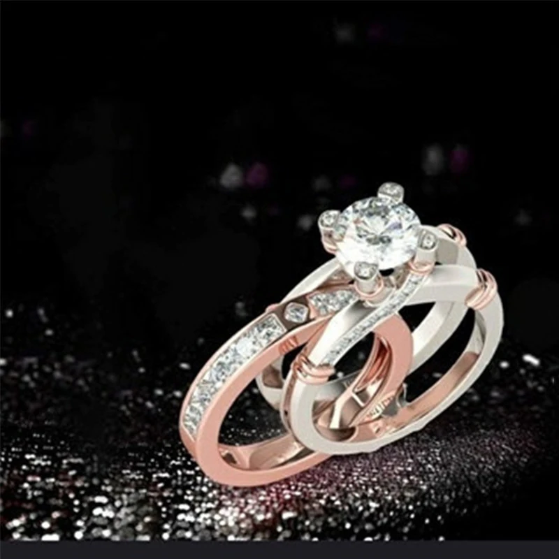 

Gu Li 2 Pcs/set Fashion Geometric Crystal Zircon Ring Set For Women Engagement Wedding Party Rings Jewelry Accessories Size 5-11