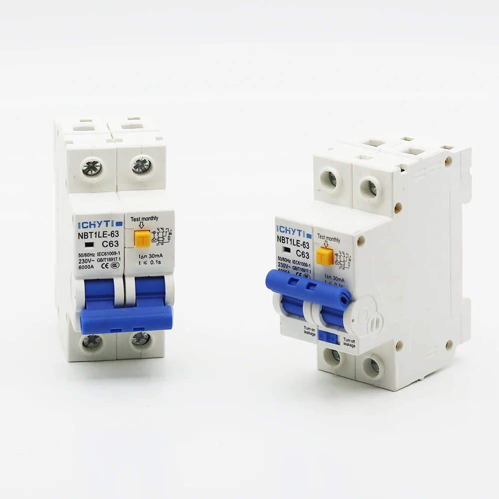 Миниатюрный автоматический выключатель ICHYTI 2P RCD с защитой от протечки 20A 25A 32A 40A 50A