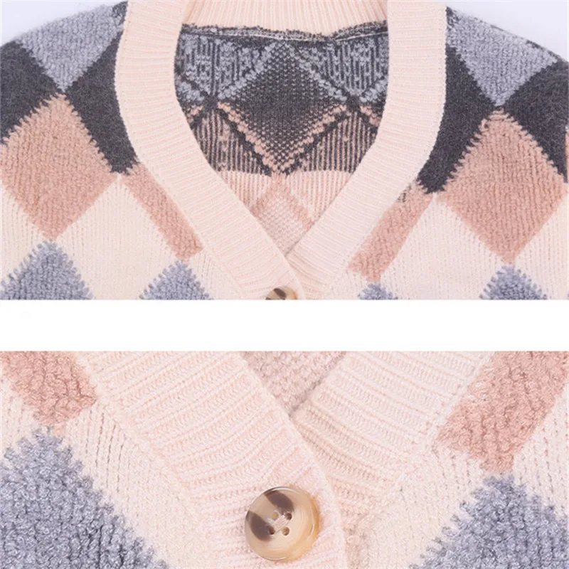 

Baby Girl Knitted Cardigan Multicolor Knitwear Cute Tops for Girls Rhombus V-neck Sweater New Toddler Girl Autumn Winter Clothes