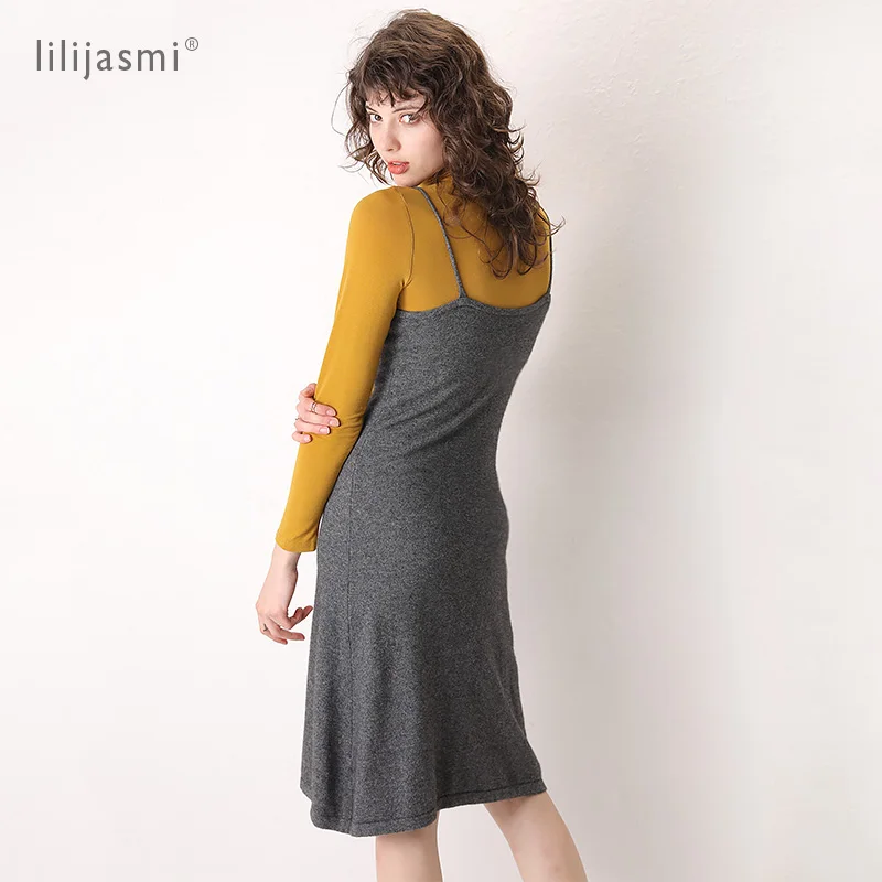 Женское кашемировое платье без рукавов 100% длинное платье-майка облегающее из