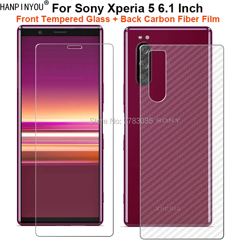 Для sony Xperia 5 6," 1 комплект = мягкая задняя пленка из углеродного волокна+ ультратонкая прозрачная защитная пленка из закаленного стекла премиум класса для переднего экрана