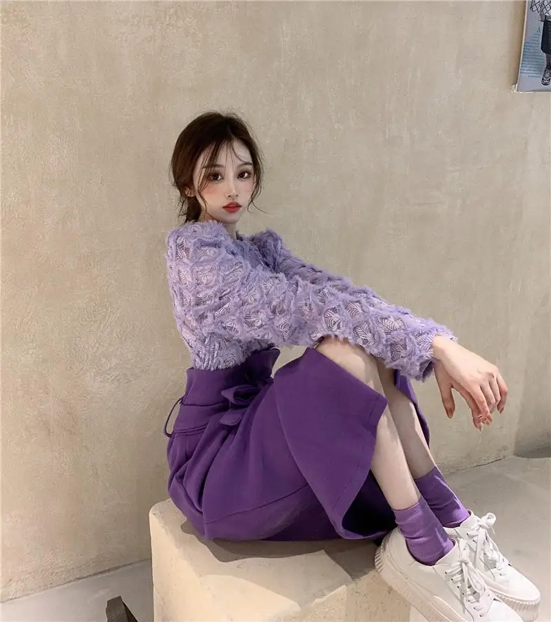 

Korean Style Top New Female Autumn And Winter Sexy Hollow Mesh Slim Skirt