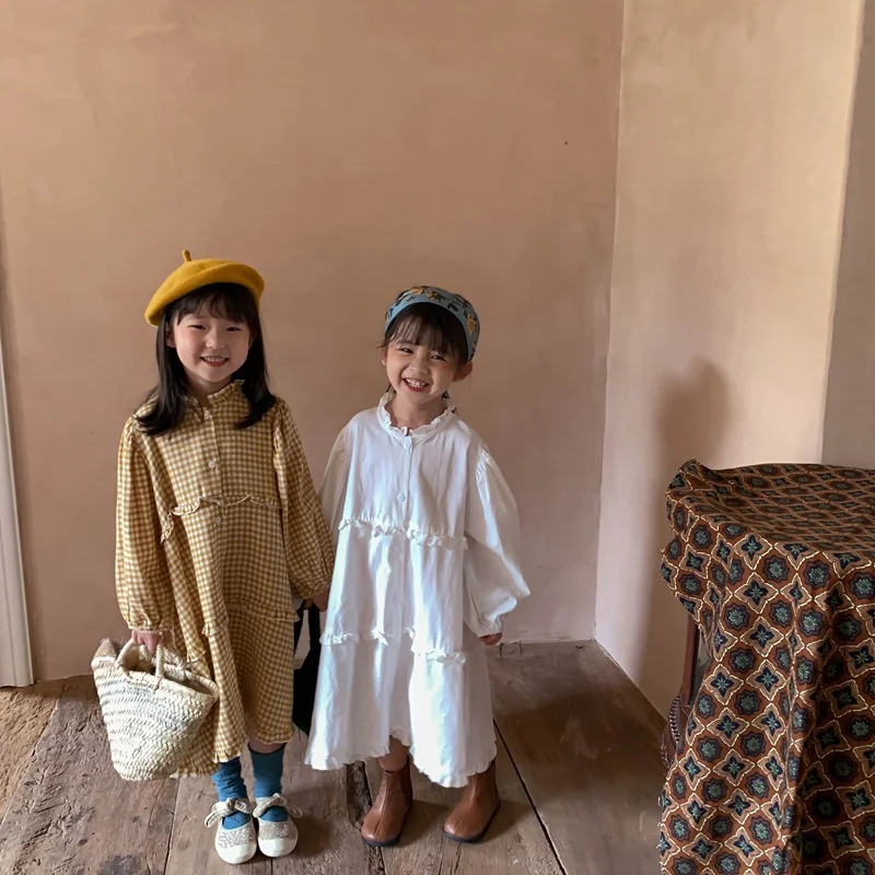 

Осень 2021, модное свободное Хлопковое платье маленькой принцессы с оборками, женское хлопковое однобортное платье большого размера