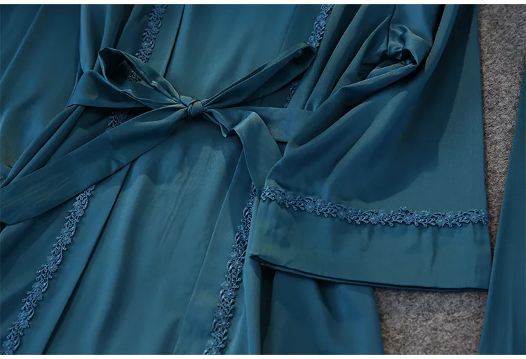 

Sleepwear Female Lace Patchwork Pajamas Suit 3PCS Sleep Set Spring New Satin Nightwear Red Home Wear Pyjamas Intimate Lingerie