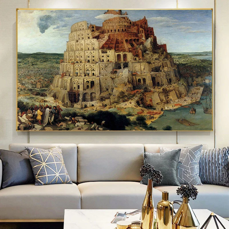 

Abstract Retro Magritte Tower of Babel Art Canvas Painting Posters and Prints Wall Art Pictures for Living Room Cuadros