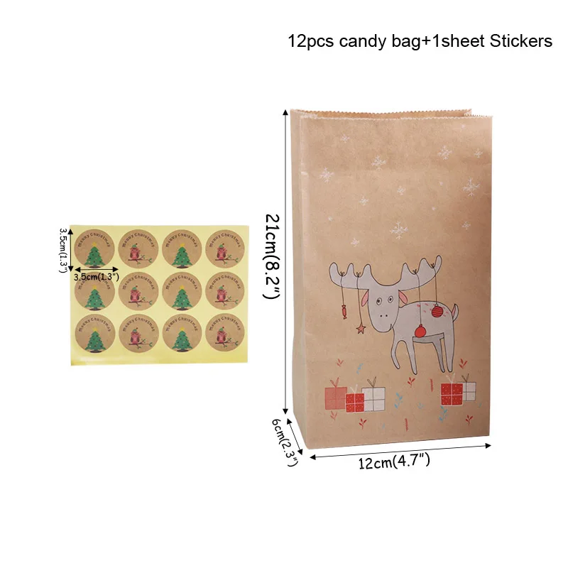 12pcs and 1sheet 13 шт Рождественский крафт-бумажный пакет noel Fox олень подарочные бумажные наклейки для сумок Новогодняя Упаковка конфет печенья сумки наклейки - Цвет: 12pcs and 1sheet